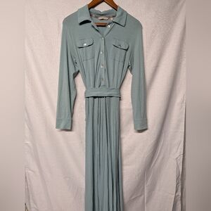 Light Sage Green Maxi Shirt Dress with Belt Size Petite Small